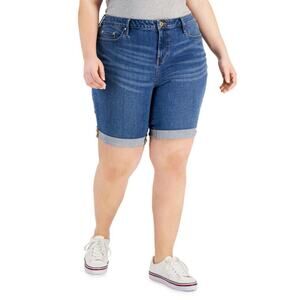 TOMMY HILFIGER Women's TH Flex Denim Shorts 24W Blue Cuffed 9" Inseam Cuffed NWT